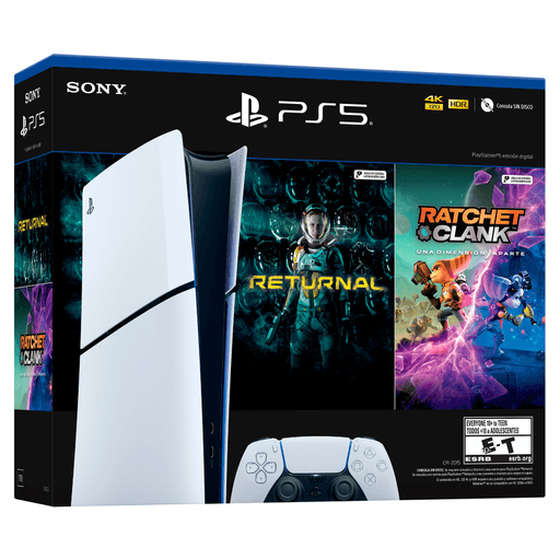 La PlayStation 5 Slim Edición Digital con un diseño delgado es perfecta para cualquier espacio de entretenimiento. Con un almacenamiento de 1TB, te asegura espacio suficiente para guardar todos tus juegos favoritos. Cuenta con una calidad de imagen asombrosa gracias a su potente procesador y tarjeta gráfica, que hace que los juegos se vean más realistas y detallados. Además, su sonido envolvente 3D te permite sumergirte por completo en el mundo de tus juegos, brindándote una experiencia más emocionante. Incluye juegos Returnal y Ratchet & Clank: Una Dimensión Aparte.