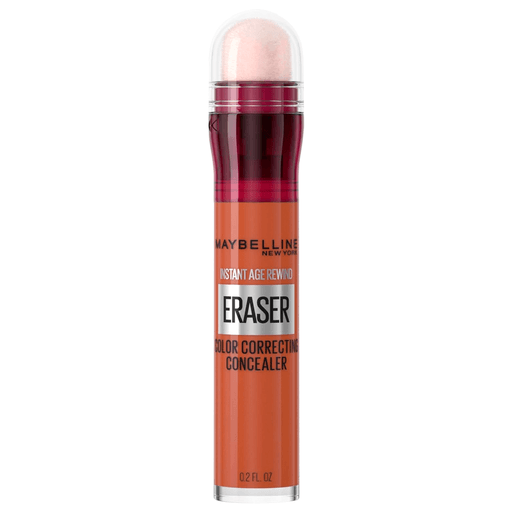 Maybelline New York, Instant Eraser Color Corrector Orange contrarresta fácilmente la decoloración con su aplicador incorporado y una fórmula que rápidamente se vuelve uno con la piel.