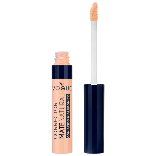 Corrector Vogue Mate Natural brinda hasta 24hs de hidratación con ácido hialurónico y extracto de pepino. Cuenta con ácido hialurónico, el cual es un ingrediente conocido por su capacidad de brindar hidratación y firmeza a la piel y extracto de pepino.