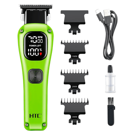 La cortadora de pelo HTC ofrece un corte de precisión gracias a sus cuchillas de acero inoxidable de alta calidad que garantizan un acabado suave, limpio y uniforme en cada uso, siendo ideal para cabello, barba y vello corporal. Incorpora una pantalla LED que muestra la velocidad de rotación y el nivel de batería en tiempo real, permitiendo un control total. Su batería de litio de 1200mAh brinda hasta 180 minutos de autonomía con un tiempo de carga de aproximadamente 2 horas, e incluye sistema de carga USB-C para mayor practicidad y uso en cualquier lugar. Con diseño ergonómico, potencia de 5W y peines guía de 1, 2 y 3mm, es una herramienta versátil, eficiente y pensada tanto para uso doméstico como profesional.