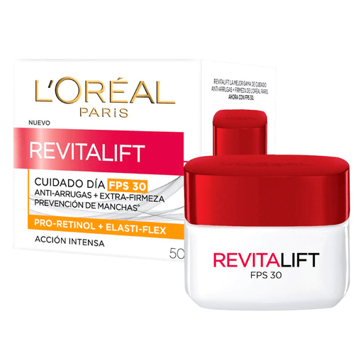 La crema de dia con FPS 30 de Revitalift con su ingrediente estrella, el Pro Retinol hidrata la piel corrigiendo las arrugas y mejorando la firmeza de la piel. El retinol es una sustancia cosmética proveniente de la vitamina A y altamente eficaz que estimula la producción de colágeno (proteína que le proporciona firmeza a la piel) y de elastina, que también evita la flacidez. Además de esta importante función, este componente hidrata, reduce arrugas, mejora la textura y redefine el contorno del rostro. 
