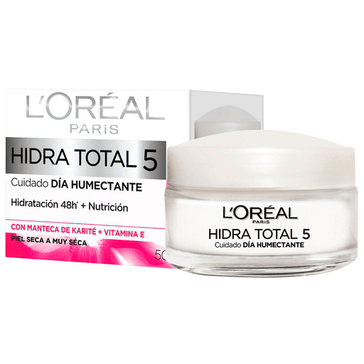 Cuidá tu piel del daño del día a día con esta crema, ya que en cada jornada la piel está expuesta a múltiples agresiones: Rayos UV, estrés y contaminación, que hacen que esta luzca opaca, reseca y descuidada. Los laboratorios de L'Oreal Paris crean Hidra Total 5, su primera Crema Humectante con Omega y Ceramida, que cubre 5 principales necesidades de la piel.