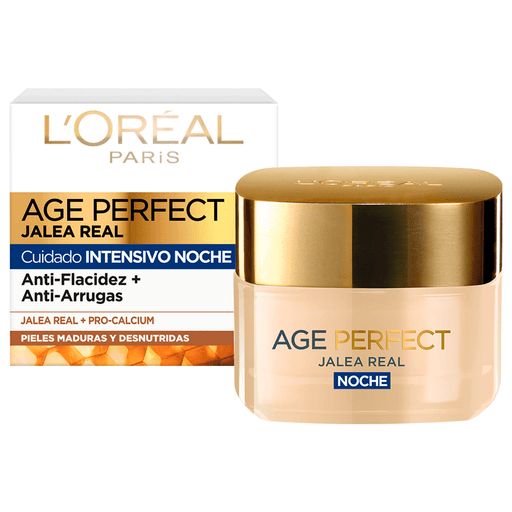 Cuidá e hidratá tu piel con L´Oreal Age Perfect Jalea Noche, un bálsamo reparador enriquecido con miel de Manuka y calcio B5, ideal para la noche.  Con acción suavizante y antiflacidez. Con la edad, los niveles de hidratación y nutrientes del cuerpo disminuyen. La piel puede lucir apagada, lo que significa que es más propensa a los signos del envejecimiento: carece de flexibilidad, se vuelve más seca y las arrugas, más pronunciadas. 