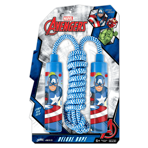 Esta cuerda de saltar con mango ergonómico es el complemento perfecto para mantener activos a los más pequeños con un diseño exclusivo de superhéroes de Marvel que los motivará a mantenerse en movimiento. Fabricada con materiales duraderos como nylon y plástico, está diseñada para resistir el uso constante y se puede ajustar a las necesidades de cada usuario. Con una longitud máxima de 2.5 metros, es ideal para niños de diferentes edades, brindando horas y horas de diversión.