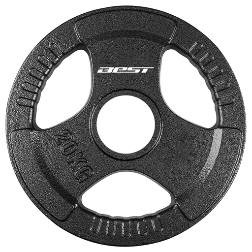 Este disco olímpico Best es ideal para el entrenamiento profesional en casa, tanto para ejercicios de tipo funcional como de fuerza. Está realizado en hierro fundido resistente y equipado con tres agarres muy cómodos y seguros, que facilitan el contacto entre la mano y el peso mismo evitando tomas resbaladizas que pueden causar daños.