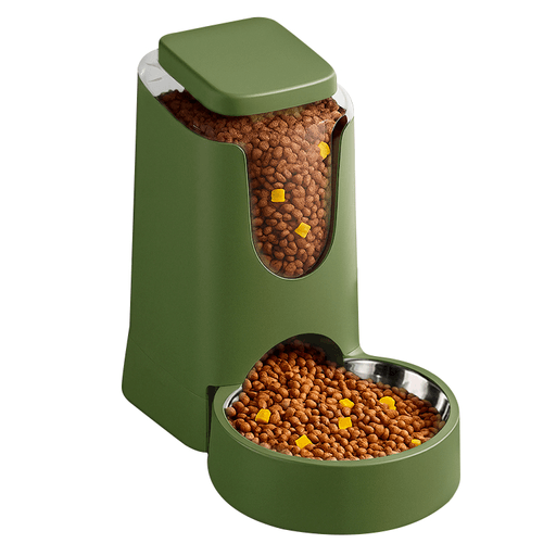 Mantén a tus mascotas bien alimentadas y felices con este práctico dispensador de comida. Diseñado especialmente para perros y gatos, cuenta con un sistema de liberación automática que permite dosificar el alimento de forma eficiente, manteniéndolo siempre fresco y disponible. Está fabricado con plástico resistente y un plato de acero inoxidable, garantizando durabilidad, higiene y seguridad alimentaria. La tapa sellada evita fugas y mantiene el alimento protegido de la humedad y suciedad.
