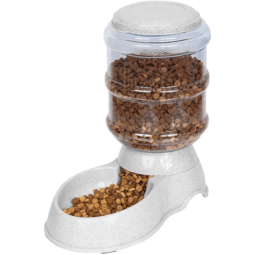 El dispensador de comida para mascotas de 3.8L de capacidad es una solución fácil de usar y sin complicaciones. Utilizando el principio de gravedad, proporciona un flujo continuo de alimento para tu mascota. Su boca ancha permite llenarlo de manera sencilla, facilitando la tarea de recargarlo. Además, su diseño incluye una base antideslizante que garantiza estabilidad durante su uso, así como asas laterales recortadas a lo largo de la base para levantarlo sin esfuerzo.