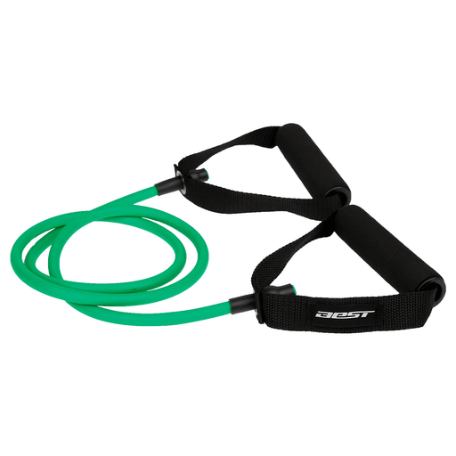 Sumale a tu rutina de ejercicios este elástico de resistencia Best de 9kg (20lbs) con agarres de espuma. Ideal para realizar todo tipo de ejercicio como yoga, pilates, cardio, crossfit y mucho más. Portátil, ligero y realizado en material duradero.