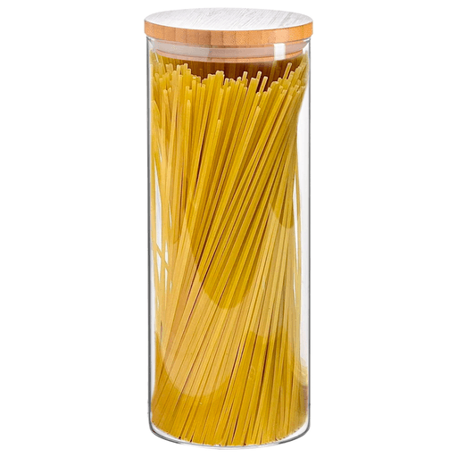 Si estás buscando una solución de almacenamiento moderna y elegante, este envase organizador es la solución perfecta. Está realizado en vidrio de alta calidad que brinda seguridad y durabilidad, además su tapa de bambú está ingeniosamente elaborada para abrirse y cerrarse con facilidad y, al mismo tiempo, ofrecer a tu cocina un acabado suave y limpio.