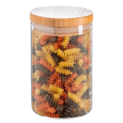 Si estás buscando una solución de almacenamiento moderna y elegante, este envase organizador es la solución perfecta. Está realizado en vidrio de alta calidad que brinda seguridad y durabilidad, además su tapa de bambú está ingeniosamente elaborada para abrirse y cerrarse con facilidad y, al mismo tiempo, ofrecer a tu cocina un acabado suave y limpio.