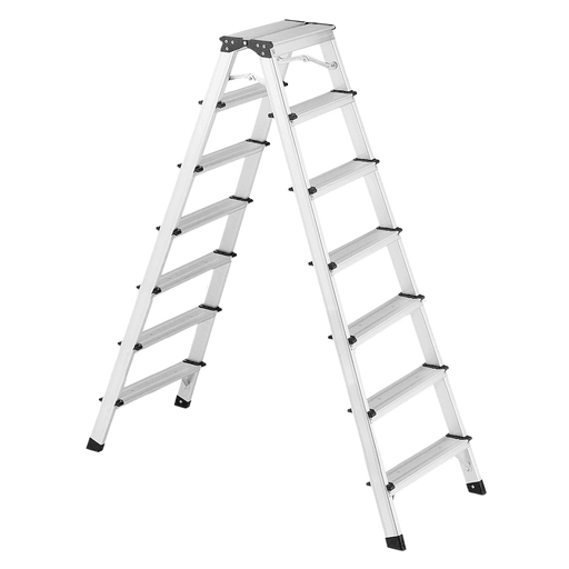 La escalera de aluminio de 7 escalones con patas antideslizantes es una opción práctica y segura para tareas del hogar o uso profesional, permitiéndote alcanzar alturas con comodidad y estabilidad. Su diseño tipo tijera plegable facilita el almacenamiento y transporte, ocupando poco espacio cuando no está en uso, mientras que su estructura liviana de aluminio asegura resistencia y durabilidad, soportando hasta 130kg. Incorpora escalones y patas antideslizantes que brindan mayor firmeza y evitan deslizamientos o daños en las superficies, siendo apta tanto para interiores como exteriores y ofreciendo un uso confiable en todo momento.