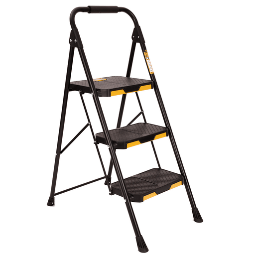 Esta escalera está diseñada para brindar seguridad, estabilidad y resistencia en las tareas del día a día. Su estructura de acero de carbono ofrece gran durabilidad, mientras que los escalones anchos con superficie antideslizante y las patas de goma ayudan a evitar resbalones y protegen el piso. Además, cuenta con un sistema de bloqueo que proporciona mayor firmeza al utilizarla. Gracias a su diseño plegable, liviano y compacto, es muy fácil de guardar y transportar. Resulta ideal para múltiples tareas del hogar como limpiar, alcanzar estantes altos, cambiar lámparas, organizar armarios o realizar pequeñas reparaciones, siendo una opción práctica para usar en distintos espacios del hogar.
