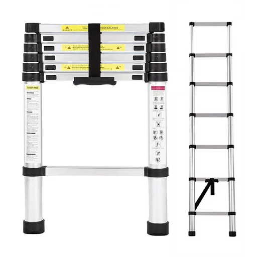 Esta escalera telescópica ayuda a realizar multitud de tareas con comodidad y seguridad. Su diseño extensible permite ajustar su altura con facilidad. Además es ligera y fácil de transportar y guardar. Es muy resistente y estable que se puede usar en interiores y exteriores, siendo ideal para limpieza, pintura, jardinería, bricolaje, reparación, construcción, etc. y puede soportar hasta 150kg.