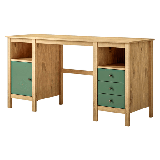El escritorio Mari combina un diseño elegante y atemporal con la resistencia de la madera maciza de pino, ofreciendo una solución práctica y funcional para trabajar, estudiar o realizar tus actividades diarias. Dispone de tres cajones, 2 nichos y un compartimento con puerta, brindando un amplio espacio de almacenamiento para mantener todo organizado y protegido. Su acabado barnizado de alta resistencia a los rayones ayuda a conservar su aspecto por más tiempo, mientras que las correderas de madera, las bisagras metálicas y el fondo de MDF aportan durabilidad y un funcionamiento confiable. Además, es fácil de armar y su diseño versátil se adapta perfectamente a oficinas, dormitorios o cualquier ambiente del hogar.