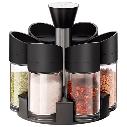 El Set de 6 especieros con base giratoria es el complemento perfecto para tener tus condimentos siempre a mano en la cocina. Este innovador producto cuenta con múltiples salidas que te permitirán graduar la cantidad de condimento que deseás utilizar en tus platos. Está fabricado con materiales de alta calidad garantizando su durabilidad y resistencia frente al uso diario, asegurando que tus especias conserven su sabor original.