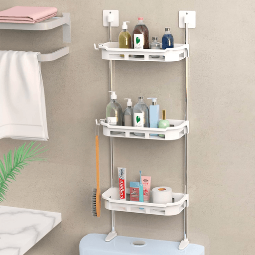 La estantería sobre inodoro de 3 pisos en acero inoxidable y plástico en color blanco, es ideal para optimizar el espacio en tu baño. Es resistente al agua y al óxido, mantiene tu baño ordenado y organiza eficientemente tus productos. Su diseño único de soporte inferior proporciona estabilidad y seguridad, con dos métodos fáciles de instalación: montaje de tornillo para instalación permanente y montaje de gancho sin taladro. Versátil y elegante, es perfecta para baños pequeños y grandes, con cuatro ganchos adicionales para toallas y accesorios. 