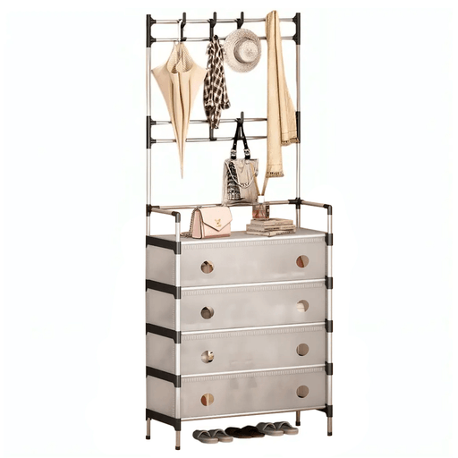 Esta es la solución perfecta para mantener tus ambientes ordenados y aprovechar al máximo cada rincón. Su diseño compacto y elegante combina practicidad y estilo, ofreciendo espacio para colgar tus prendas y, al mismo tiempo, almacenar zapatos u otros objetos de uso diario. Una opción versátil que transforma cualquier habitación en un espacio más organizado, funcional y moderno.