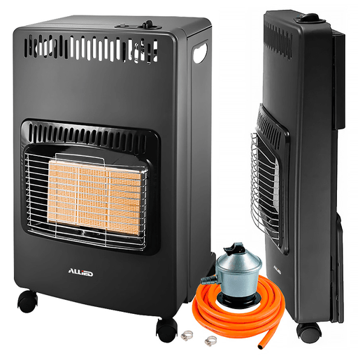 La Estufa a Gas ALLIED combina practicidad, seguridad y eficiencia en un diseño plegable y funcional. Equipada con encendido electrónico y placas de cerámica que optimizan la distribución del calor, ofrece tres niveles de potencia para adaptarse a tus necesidades. Su triple sistema de seguridad y válvula integrada garantizan un uso confiable, mientras que el soporte retráctil permite una mejor colocación de la garrafa y facilita el ahorro de espacio. Además, sus ruedas incorporadas permiten moverla con total facilidad dentro del hogar, haciendo de esta estufa una solución ideal para el confort en invierno.