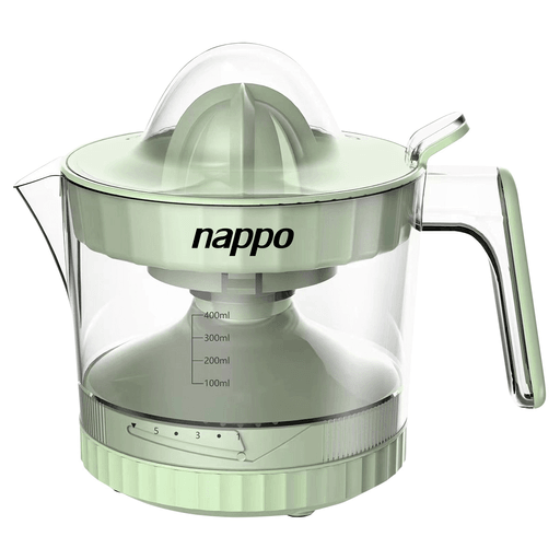 Este exprimidor eléctrico Nappo es perfecto para disfrutar de jugos frescos en cualquier momento del día. Con una potencia de 40W, capacidad de 400ml y 5 niveles de control de pulpa te permite extraer jugo de frutas cítricas como naranjas, limones, limas y pomelos fácilmente. Además, cuenta con diseño desmontable para una fácil limpieza, boquilla vertedora incorporada, rotación bidireccional automática y tapa protectora para su guardado.