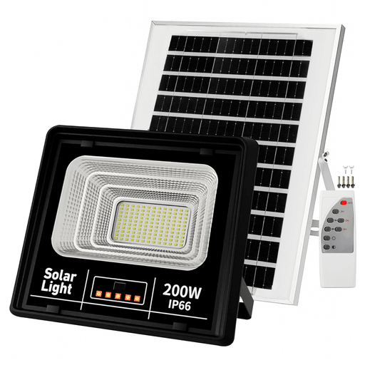 Iluminá tus espacios exteriores de forma eficiente y sin cables con el foco solar LED JORTAN de 200W. Diseñado para brindar máxima potencia y autonomía, incorpora panel solar de alta eficiencia, fotocélula automática y control remoto para un manejo cómodo y práctico. Ideal para quienes buscan una solución de iluminación potente, ecológica y de fácil instalación. Gracias a su sistema de carga rápida y su funcionamiento inteligente, este foco se enciende automáticamente al detectar oscuridad, ofreciendo iluminación confiable en todo momento sin necesidad de conexión eléctrica.