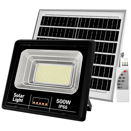 Iluminá tus espacios exteriores de forma eficiente y sin cables con el foco solar LED JORTAN de 500W. Diseñado para brindar máxima potencia y autonomía, incorpora panel solar de alta eficiencia, fotocélula automática y control remoto para un manejo cómodo y práctico. Ideal para quienes buscan una solución de iluminación potente, ecológica y de fácil instalación. Gracias a su sistema de carga rápida y su funcionamiento inteligente, este foco se enciende automáticamente al detectar oscuridad, ofreciendo iluminación confiable en todo momento sin necesidad de conexión eléctrica.