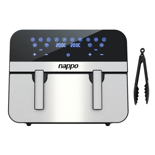 Esta freidora sin aceite digital NAPPO de doble capacidad te permite cocinar de manera más saludable sin sacrificar sabor ni textura. Con una capacidad de 11 litros y 2400W de potencia, ofrece la flexibilidad de utilizar ambos cestos de forma independiente o combinarlos para preparar porciones más grandes. Su panel táctil con pantalla facilita el uso, permitiendo elegir entre 10 funciones preestablecidas, ajustar la temperatura de 80 a 200°C y programar el temporizador hasta 60 minutos. Versátil y eficiente, es la aliada ideal para preparar comidas rápidas, deliciosas y sin exceso de grasa.