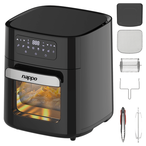 Este Horno Freidora NAPPO es la solución perfecta para cocinar de forma saludable y práctica. Con una potencia de 1700W y una capacidad extragrande de 14 litros, este electrodoméstico 2 en 1 combina las funciones de una freidora y un horno digital sin aceite. Su ventana de visualización con luz de operación te permite controlar el proceso de cocción en todo momento, mientras que su panel con pantalla táctil LED facilita su manejo y ajuste de temperatura y tiempo de cocción.