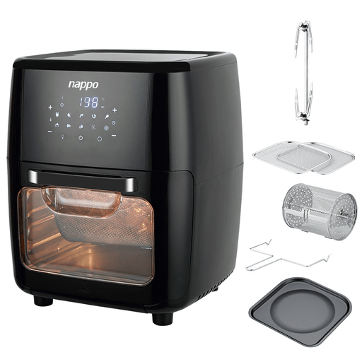 Esta freidora sin aceite NAPPO posee tecnología de aire caliente de 360° que permite disfrutar de alimentos crujientes y sabrosos sin la necesidad de usar aceite. Con una potencia de 1700W y 12L de capacidad es ideal para preparar comidas para toda la familia, además cuenta con 10 funciones preestablecidas para cocinar una amplia variedad de platos con tan solo presionar un botón. Gracias a que tiene un timer ajustable de hasta 60 minutos te permite controlar con precisión el tiempo, sin necesidad de estar al pendiente de la cocción de tu comida.