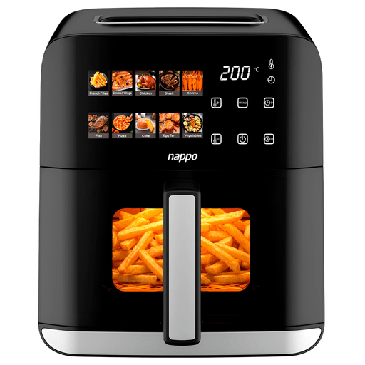 Disfrutá de comidas más saludables y deliciosas con la freidora sin aceite NAPPO, diseñada para ofrecer resultados crocantes por fuera y jugosos por dentro sin necesidad de utilizar grandes cantidades de aceite. Con 1200W de potencia y una capacidad de 4 litros, es ideal para preparar porciones familiares de forma rápida y eficiente. Su moderno panel táctil a color con 6 botones permite un manejo intuitivo, mientras que sus 10 funciones preestablecidas facilitan la preparación de diferentes recetas con solo un toque. Además, cuenta con temperatura ajustable entre 80°C y 200°C y temporizador de hasta 60 minutos para un control preciso de cada cocción.