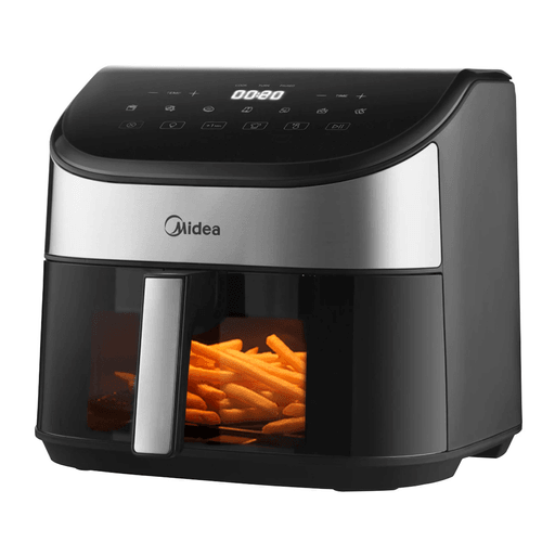 La freidora sin aceite Midea te permite disfrutar comidas crujientes y sabrosas con una cocción más saludable. Con una capacidad de 5.5 litros y hasta 2250W de potencia, ofrece un rendimiento rápido y eficiente para preparar porciones grandes en menos tiempo. Su cesto cuadrado con visor y luz interior facilita el control de la cocción sin necesidad de abrirla, mientras que el panel digital y el apagado automático aseguran comodidad y seguridad en cada uso. Moderna, práctica y potente, es la opción ideal para cocinar rico y sin complicaciones.
