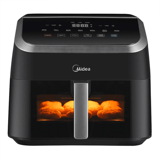 La Freidora sin aceite Midea combina una potencia de 1900 a 2200W con una amplia capacidad de 8,5L, ideal para preparar comidas para toda la familia. Su cesto cuadrado aprovecha mejor el espacio, e incluye visor y luz interior para controlar la cocción fácilmente. Además, cuenta con apagado automático para mayor seguridad y comodidad en el uso diario.