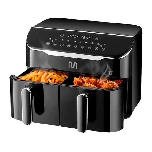 ¡La Air Fryer es perfecta para preparar recetas para toda la familia!
Te permite lograr preparaciones saludables y deliciosas sin utilizar aceite. Cuenta con 2 cajones independientes de 4L garantizándote mayor rapidez y comodidad en la preparación de tus alimentos, sin interferencias de olores y sabores. Tiene un panel táctil digital que aporta elegancia a tu cocina, además es sumamente versátil gracias a los accesorios y funciones que incluye.