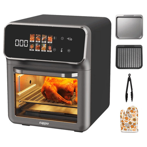 Esta freidora sin aceite NAPPO es la solución ideal para cocinar de manera saludable y práctica. Con una amplia capacidad de 10 litros y una potencia de 1350W, permite preparar grandes cantidades de alimentos sin necesidad de aceite. Su diseño incluye un canasto con ventana de visualización y luz interior, lo que facilita controlar la cocción sin interrumpir el proceso. Gracias a su panel táctil con pantalla LED y 8 funciones preestablecidas, ofrece una experiencia intuitiva y versátil para cocinar diferentes recetas.