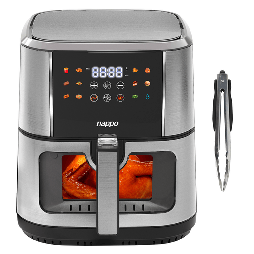 La freidora sin aceite Nappo de 10L es la aliada perfecta para disfrutar de comidas saludables y deliciosas con facilidad. Equipada con un visor integrado y conectividad WiFi, permite un control total desde la comodidad de tu dispositivo a través de Tuya App. Su tecnología de circulación de aire caliente de 360° logra un efecto de fritura crujiente y sabroso sin necesidad de agregar aceite, reduciendo significativamente las calorías de tus platos favoritos. Con un panel intuitivo, solo necesitás tocar el ícono correspondiente para seleccionar el modo de cocción y obtener resultados perfectos de manera rápida y segura.