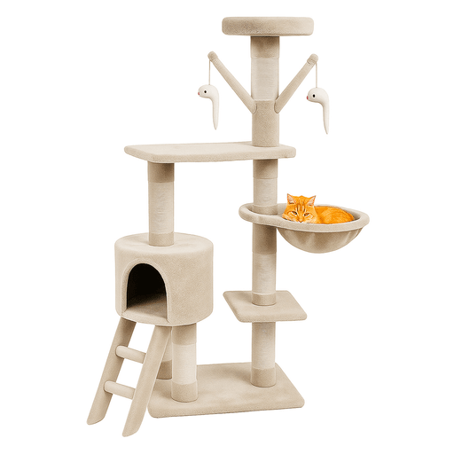 Este gimnasio para mascotas está hecho de felpa suave y duradera con postes cubiertos de sisal resistente. No solo posee 5 niveles ideales para promover la actividad física a través de la escalada y el juego, sino que también ofrece espacios cómodos y acogedores para el descanso. Los postes de sisal integrados son perfectos para el rascado, una necesidad para mantener las uñas de tu gato saludables y su instinto satisfecho. Su diseño elegante y funcional se integra fácilmente en la decoración de cualquier habitación.