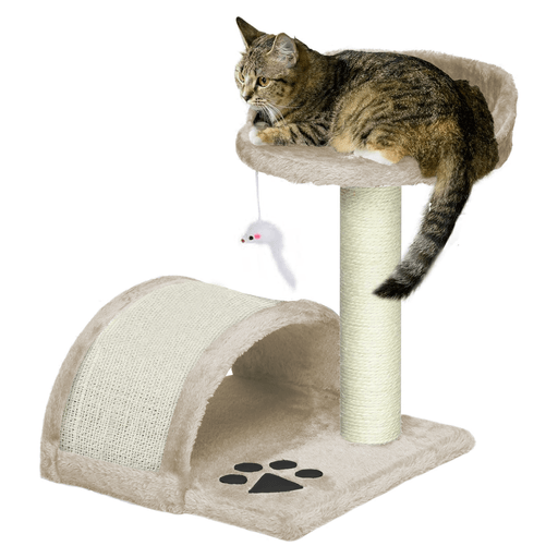 Este gimnasio rascador para gatos es el espacio ideal para que tu felino se entretenga, descanse y afile sus uñas con total seguridad. Fabricado con tablero de alta densidad y revestido en felpa suave, es estable, cómodo y resistente. Cuenta con una base firme que garantiza equilibrio, una superficie de cáñamo natural para rascar, y un juguete con forma de ratón que emite sonido para estimular el juego. Su diseño compacto, moderno y fácil de trasladar lo hace perfecto para cualquier rincón del hogar, aportando bienestar y diversión a tu mascota.