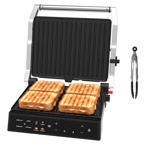 La sandwichera grill cuádruple NAPPO combina potencia y versatilidad para lograr resultados perfectos en cada preparación. Con 2000W de potencia y 5 programas inteligentes preestablecidos, permite cocinar de forma práctica y eficiente una gran variedad de alimentos. Sus placas con revestimiento antiadherente y apertura de 180° facilitan la cocción uniforme por ambos lados, mientras que el control de altura evita aplastar los alimentos más delicados. Además, cuenta con control de temperatura ajustable de 60 a 230°C, temporizador de hasta 60 minutos, panel de control intuitivo y luces indicadoras que brindan mayor comodidad y precisión en cada uso.