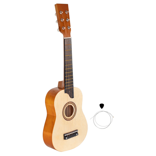 Esta guitarra acústica es la introducción perfecta al apasionante mundo de la música para los más pequeños. Tiene un diseño delicado con un acabado en color de madera, además incluye una púa y una cuerda de repuesto para cualquier inconveniente. Este instrumento no solo ofrece horas de entretenimiento, sino también la oportunidad de fomentar la creatividad musical de los niños.