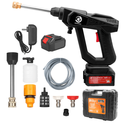 Esta Hidrolavadora inalámbrica con batería recargable será tu compañera ideal para una limpieza eficaz de alta presión. Esta potente hidrolavadora elimina las manchas más difíciles con una sola pasada, ofreciéndote resultados sorprendentes. Su diseño está pensado para garantizar una limpieza de alta presión que superará todas las expectativas. Además, incluye 2 baterías recargables, que te aseguran un rendimiento duradero y sin interrupciones para que puedas abordar tus tareas de limpieza con total libertad sin necesidad de cables.