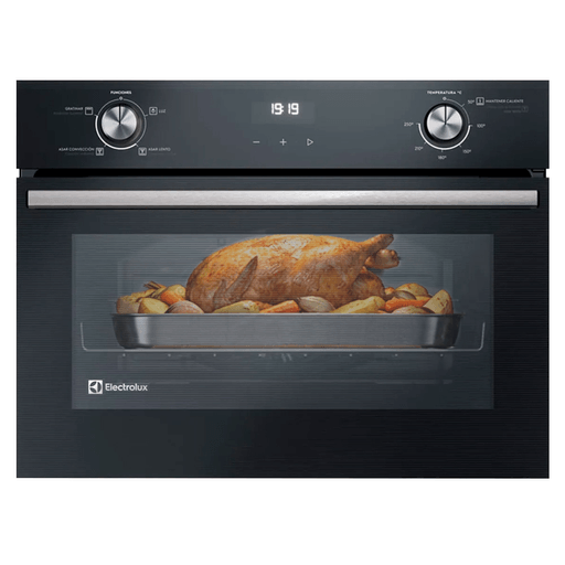 El horno de empotrar Electrolux de 50L combina diseño y tecnología para cocinar como un profesional en casa. Su sistema PerfectCook360 con convección y cavidad sellada permite hornear hasta un 50% más rápido, logrando cocciones parejas y eficientes. Incluye 4 funciones preestablecidas, grill de 1700W, temperatura hasta 250°C y función de gratinar para terminaciones doradas y crujientes, además de interior FastClean de fácil limpieza, doble vidrio, timer digital, luz interna y apagado automático para mayor comodidad y seguridad.