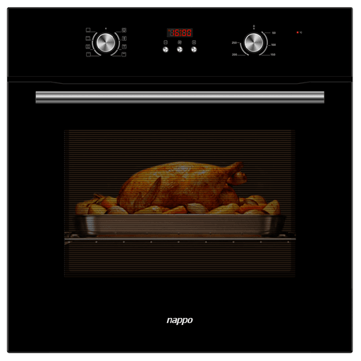 El horno eléctrico empotrable NAPPO es ideal para quienes buscan capacidad y precisión en la cocina. Ofrece 65 litros de espacio interior, 8 funciones de cocción y control digital para un manejo simple e intuitivo. Permite ajustar la temperatura entre 50 y 250°C y cuenta con temporizador programable hasta 10 horas, perfecto para recetas largas o cocciones controladas. Además, incluye luz interior para supervisar tus preparaciones y una potencia máxima de 3000W que garantiza un rendimiento eficiente y parejo.