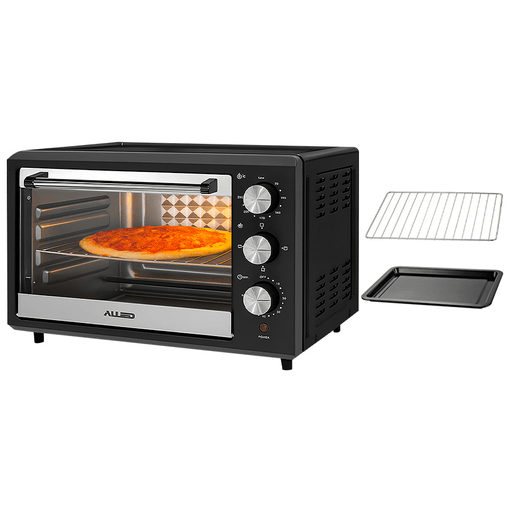 Este horno eléctrico Allied es ideal para preparar tus recetas favoritas. Posee 1400W de potencia y una amplia capacidad de 25L que te permite cocinar una variedad de platos fácilmente. Además, cuenta con temporizador de hasta 60 minutos, luz interior y prácticos accesorios como rejilla, bandeja y asa y para que puedas utilizarlo cómodamente. 