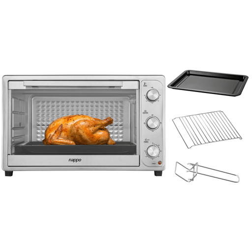 Este horno eléctrico NAPPO de 60 litros es la opción perfecta para cocinar de forma práctica, eficiente y versátil. Con 2200W de potencia, alcanza rápidamente la temperatura ideal para asar, hornear o gratinar todo tipo de preparaciones. Incluye un temporizador de hasta 120 minutos con timbre, luz interior para controlar la cocción sin abrir la puerta y accesorios esenciales como rejilla, bandeja y asa, que facilitan su uso en el día a día. Un equipo completo para disfrutar tus recetas favoritas con comodidad.