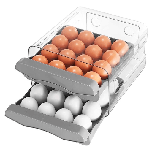 La huevera de 2 niveles para 32 unidades es la solución ideal para mantener el refrigerador ordenado y optimizar el espacio. Su diseño tipo cajón permite acceder fácilmente a los huevos, mientras que la estructura de dos niveles facilita una mejor organización. Fabricada en plástico resistente, protege los huevos del polvo y la humedad, brindando mayor higiene y cuidado. El acabado transparente permite visualizar rápidamente la cantidad disponible, haciendo que el almacenamiento sea más práctico y funcional en el día a día.
