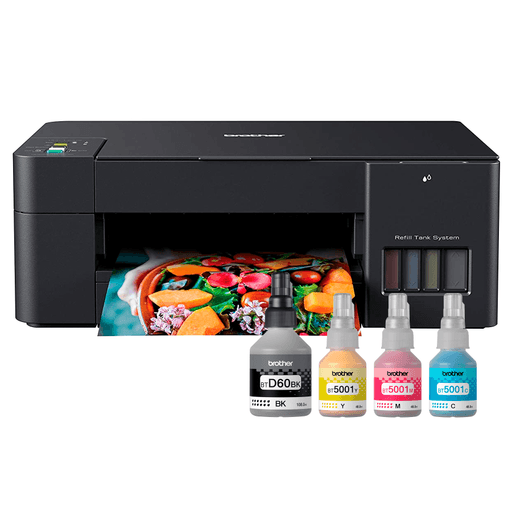 Impresora Brother T420W Multifunción con WiFi, para que puedas imprimir, copiar y escanear cuando y como quieras. Los resultados son de excelente calidad. Las botellas de tinta rinden mucho más cuidando la economía. Es una impresora ideal para la oficina y el hogar.