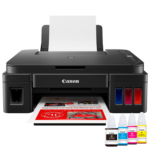 Impresora inalámbrica multifuncional Canon PIXMA G3110 de alta calidad, altamente productiva y fácil de usar. Cuenta con una pantalla LCD que permite hacer copias fácilmente y verificar la conexión de la red, además de tener un diseño inteligente de sistema de tintas integrado que facilita el acceso frontal para la instalación de la tinta, permitiendo la visibilidad de los niveles de tinta de cada color.
