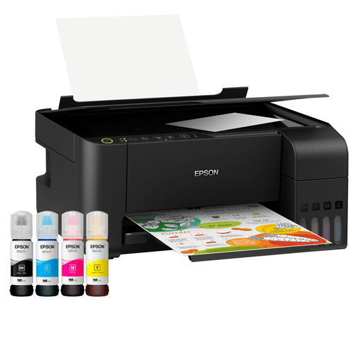 Epson EcoTank L3250 ofrece a las familias, estudiantes y profesionales un costo de impresión ultra bajo, siendo capaz de imprimir hasta 4.500 páginas en negro o 7.500 páginas a color con el juego de botellas de tinta incluido. Gracias a su conexión mediante Wifi, podrás imprimir a distancia e incluso desde tu celular con la aplicación de Epson.