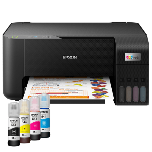 La Impresora multifuncional 3 en 1 Epson EcoTank L3210 ofrece a las familias, estudiantes y profesionales un costo de impresión ultra bajo, que te permite imprimir hasta 4.500 páginas en negro o 7.500 páginas a color con cada juego de botellas de repuesto. La L3210 ofrece total confiabilidad gracias a la tecnología Heat-Free de Epson, además de una experiencia de recarga fácil, limpia y sin errores con la tecnología EcoFit, y un diseño de tanque frontal súper compacto que ocupa poco espacio y permite verificar fácilmente los niveles de tinta.
