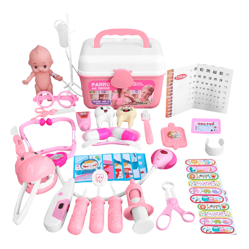 Este set infantil de dentista es perfecto para los más pequeños. Ideal para juegos de rol, fomenta el aprendizaje del cuidado bucal de manera entretenida y segura. Incluye accesorios como estetoscopio, termómetro, jeringa, espejo dental, bandeja de herramientas, cepillo, pasta de dientes y valija de transporte para transportarlo fácilmente. Además, estimula la creatividad y la imaginación, brindando horas y horas de juego. 