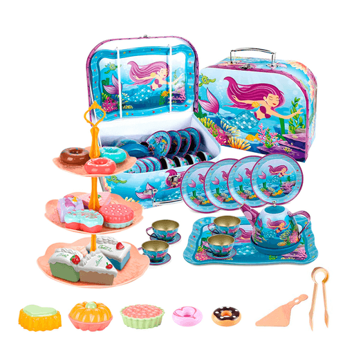 ¡Agregá un toque colorido, encanto y diversión a las reuniones de los más pequeños con el Juego de Té de Sirena de 36 piezas! Este conjunto cuenta con una decoración única que captura la magia del mundo submarino, con sirenas, peces y otros seres marinos. Además, está diseñado para estimular la creatividad y las habilidades sociales de los más pequeños, convirtiendo la hora del té en un momento especial y mágico. Es seguro para los niños, fabricado con materiales de calidad y libre de BPA y plomo. Su práctico almacenamiento es perfecto para llevarlo a fiestas, picnics o aventuras al aire libre. 